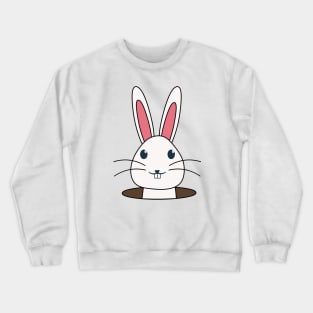 Cute White Rabbit Peeking Out Of Hole Crewneck Sweatshirt